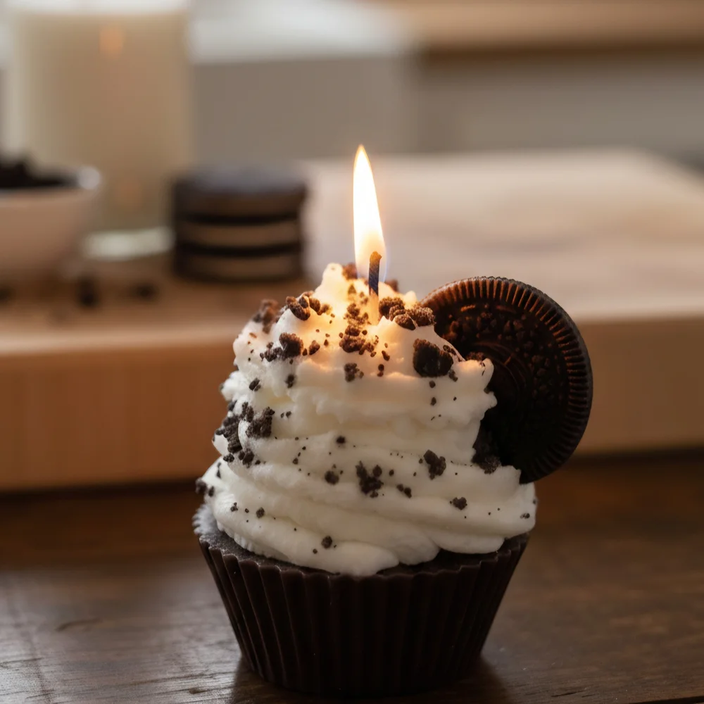 Elegant Black and White Cupcake Candle